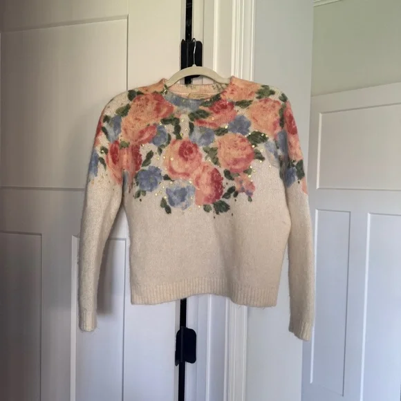Sezane Mallory floral jumper sweater Crewneck pullover ivory - Picture 2 of 5